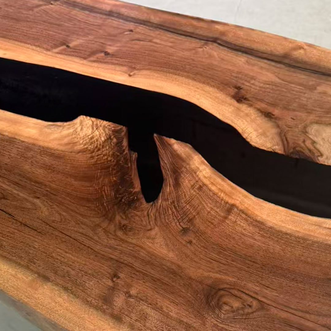Seawavetable-artisan-made live edge black walnut river table tabletop detail