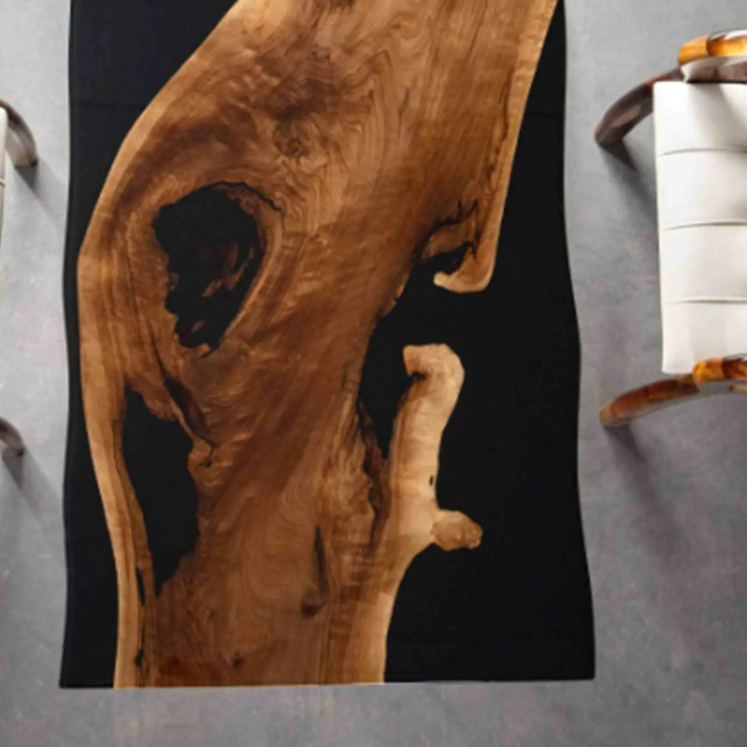 Seawavetable-Artisan made black walnut epoxy table natural live edge silhouette