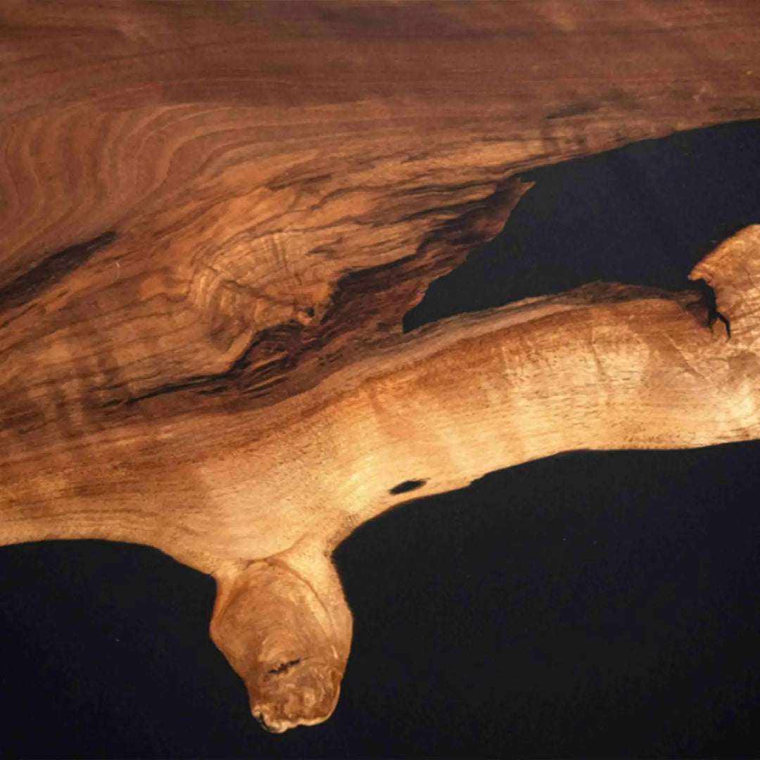 Seawavetable-Natural black walnut slab coffee table with opaque black epoxy inlay
