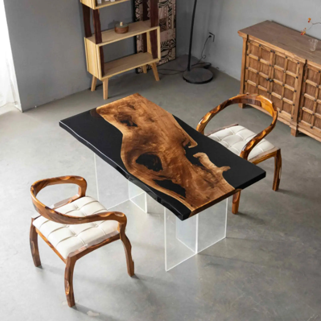 Seawavetable-Handcrafted live edge walnut coffee table deep black glossy resin