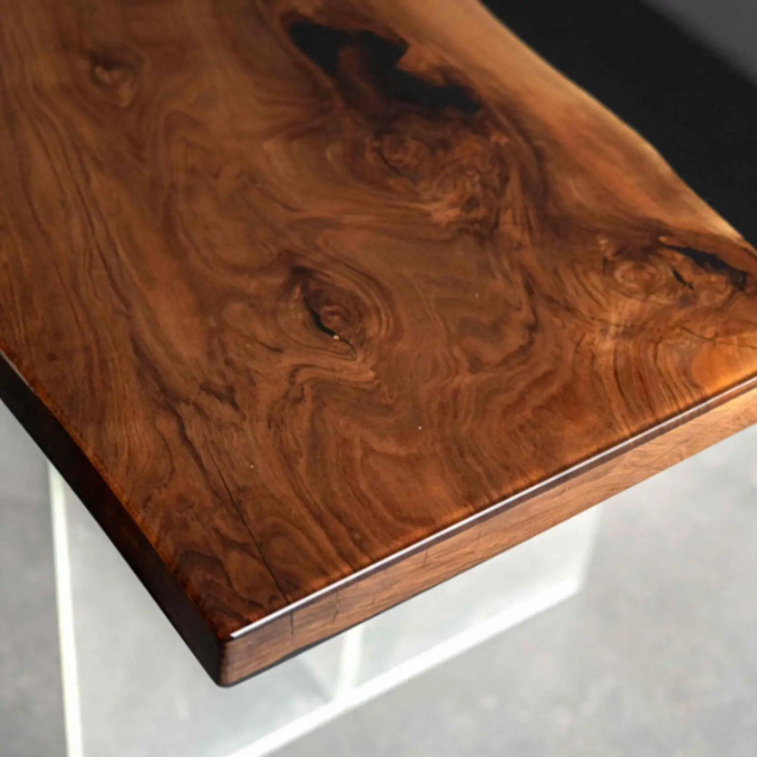 Seawavetable-Glossy black resin river table crafted from natural black walnut wood