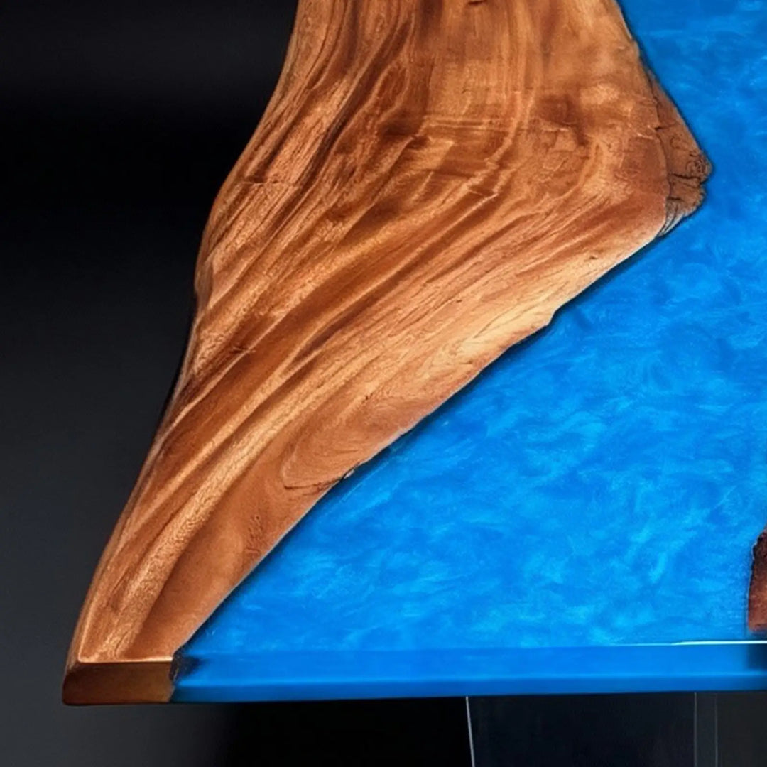 Seawavetable- Natural wood knots on solid walnut slab resin dining table in stock