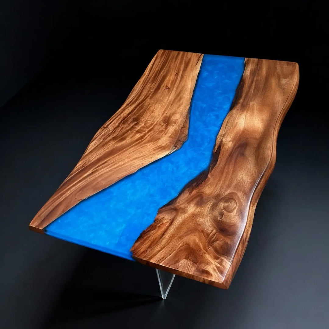 Seawavetable- Walnut live edge epoxy river table with high gloss surface, ready stock furniture