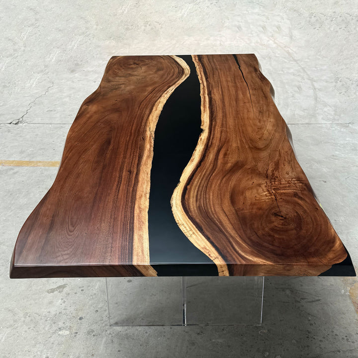Seawavetable-Handmade walnut epoxy resin table with angled live edge design