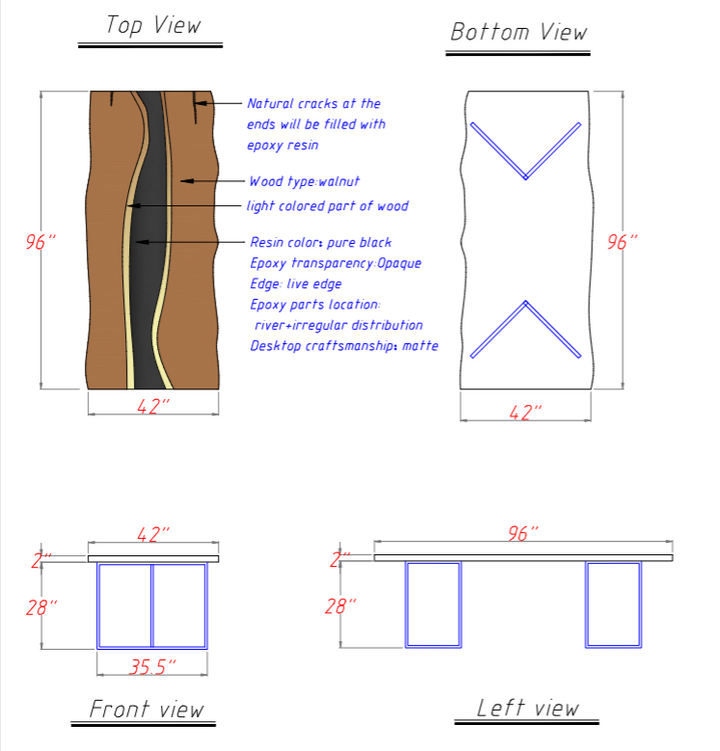 Seawavetable-Modern live edge epoxy resin table with river-inspired design