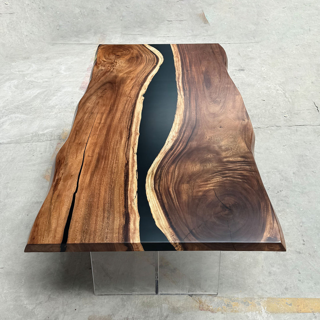 Seawavetable-Modern dining table with live edge walnut and resin river