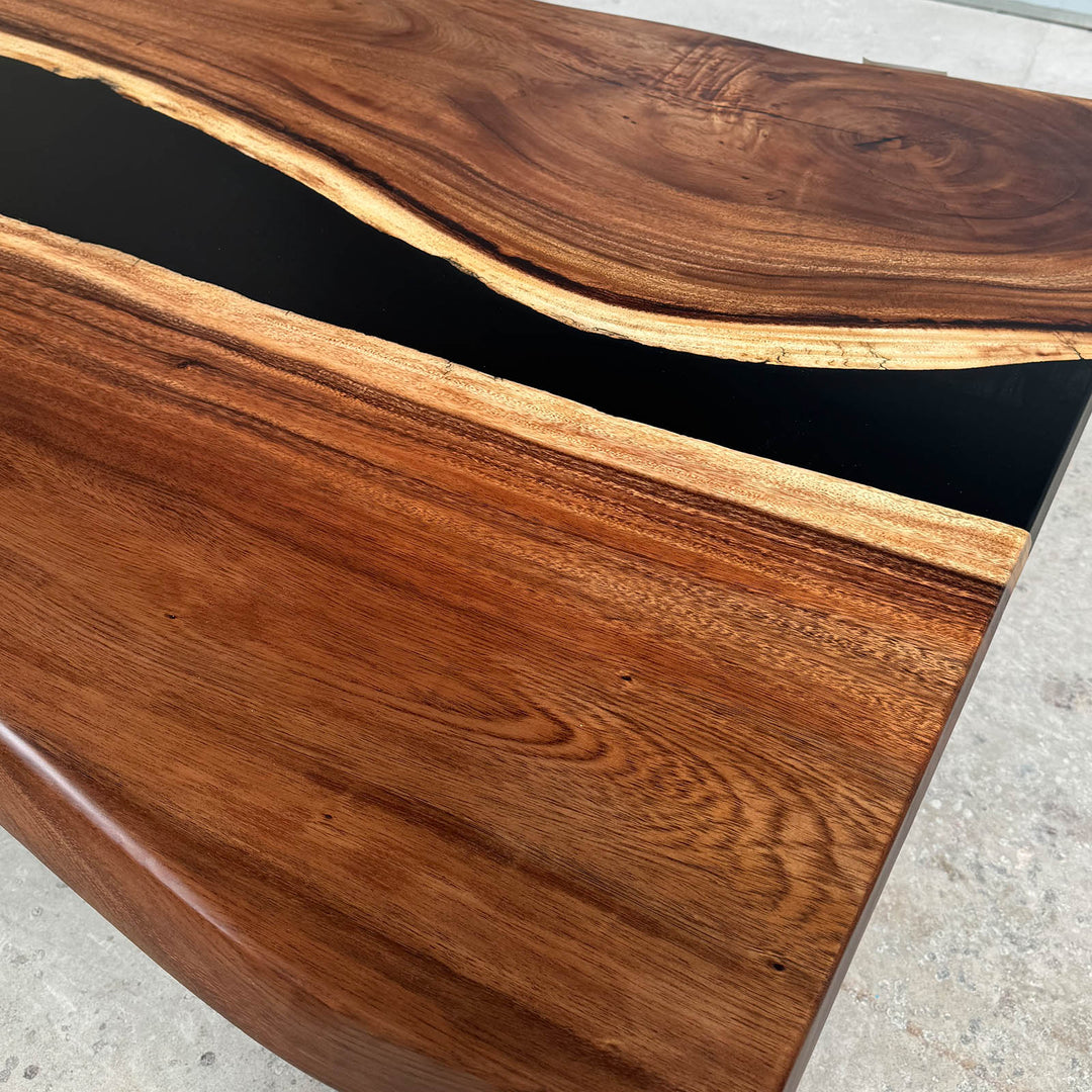 Seawavetable-Unique walnut wood epoxy resin table for dining room or office