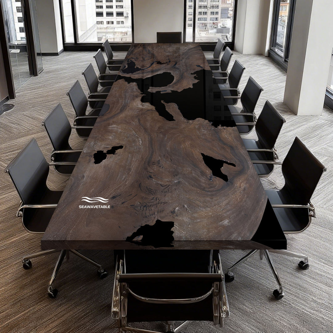 Seawavetable-handcrafted walnut desk featuring oxidized white surface