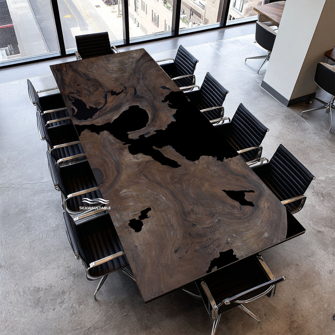 Seawavetable-customizable black resin desk with free metal legs