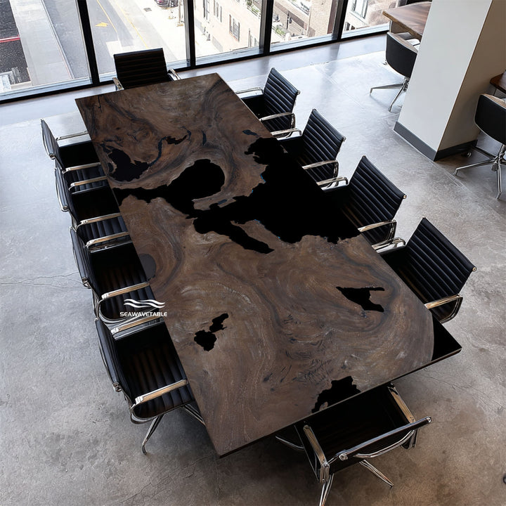 Seawavetable-customizable black resin desk with free metal legs