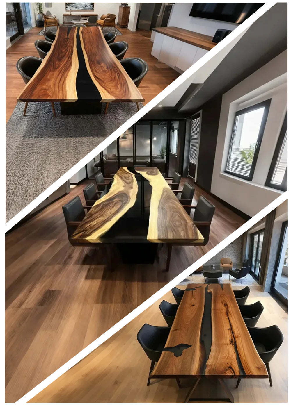 Seawavetable-Wooden conference table with black epoxy river