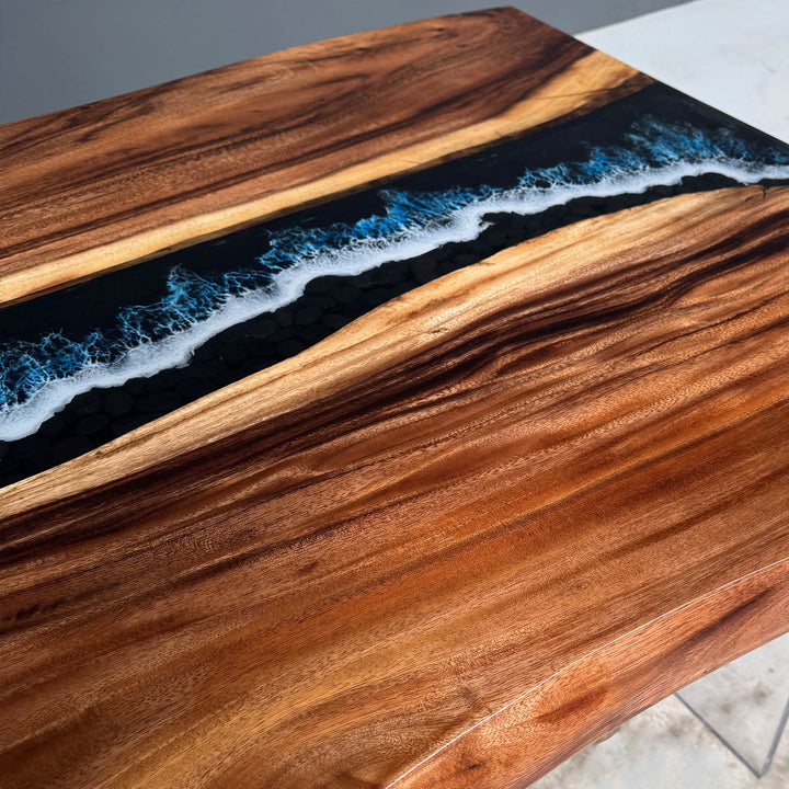 Seawavetable-Modern Handmade Walnut Epoxy Resin Table for Dining Room
