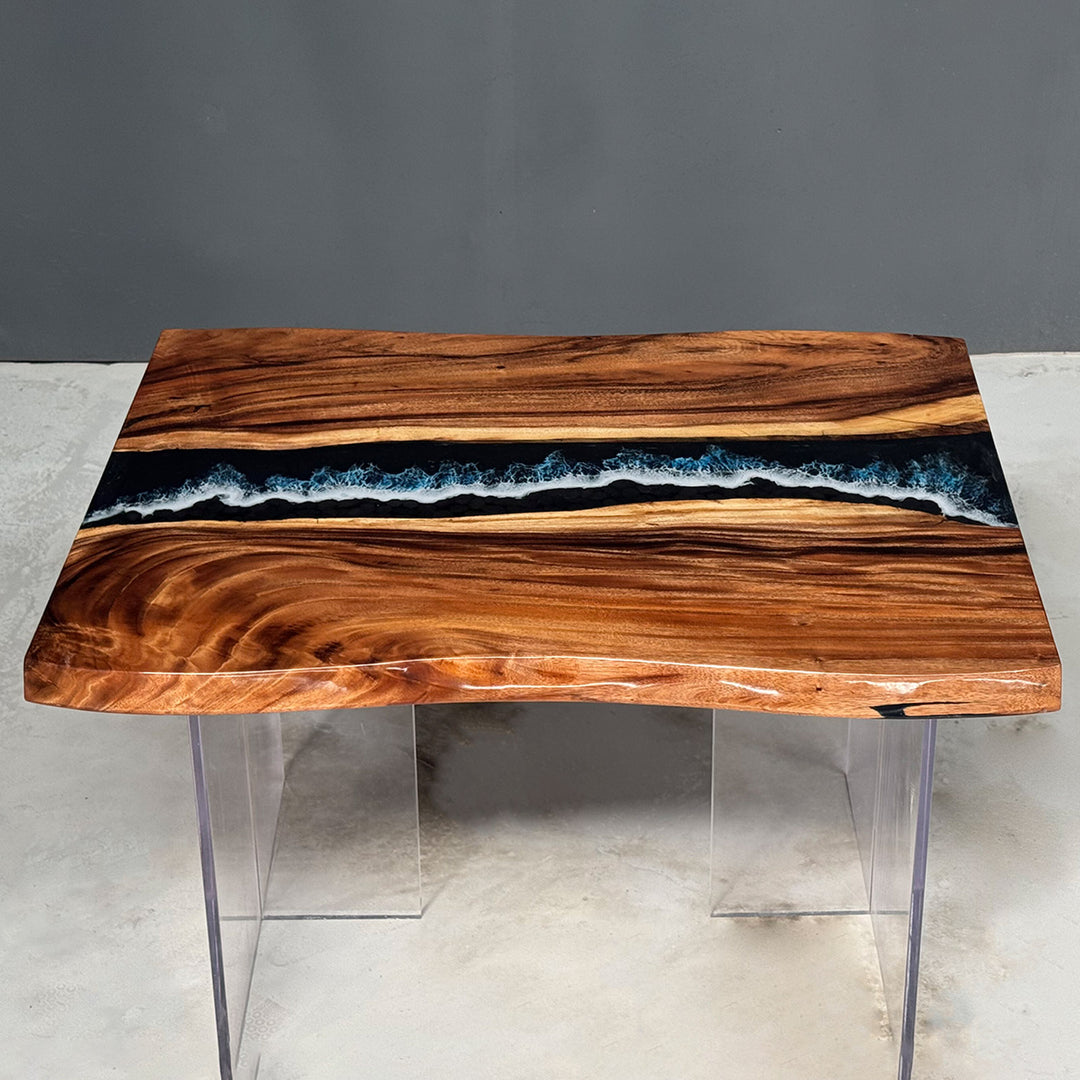 Seawavetable-Handcrafted Walnut Epoxy Table with Blue Resin Waves