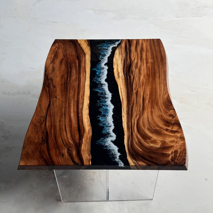 Seawavetable-Modern Resin Dining Table with Natural Walnut Grain