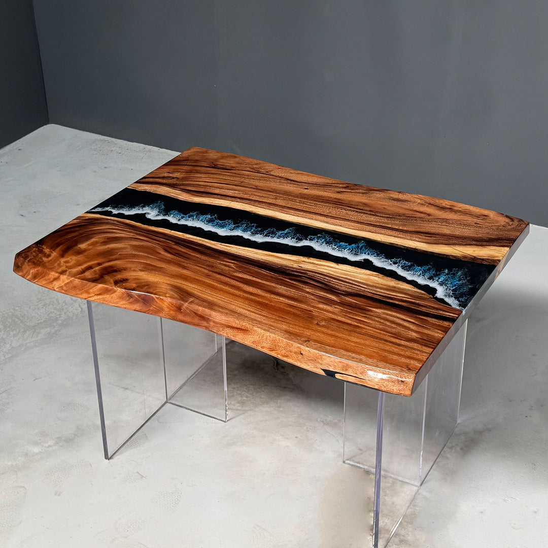 Seawavetable-Custom Walnut Epoxy Table with Ocean-Inspired Design