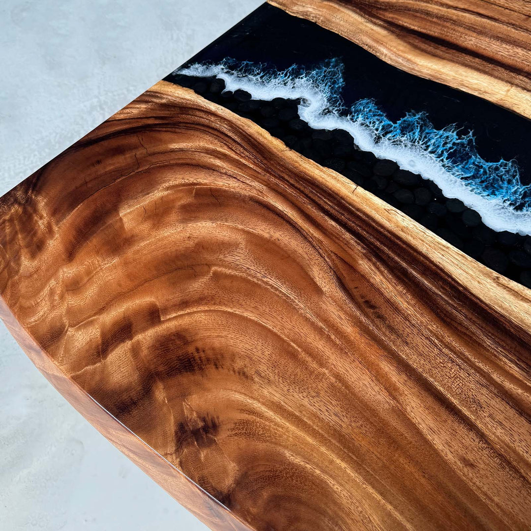 Seawavetable-Custom Epoxy River Table with Ocean Wave Texture