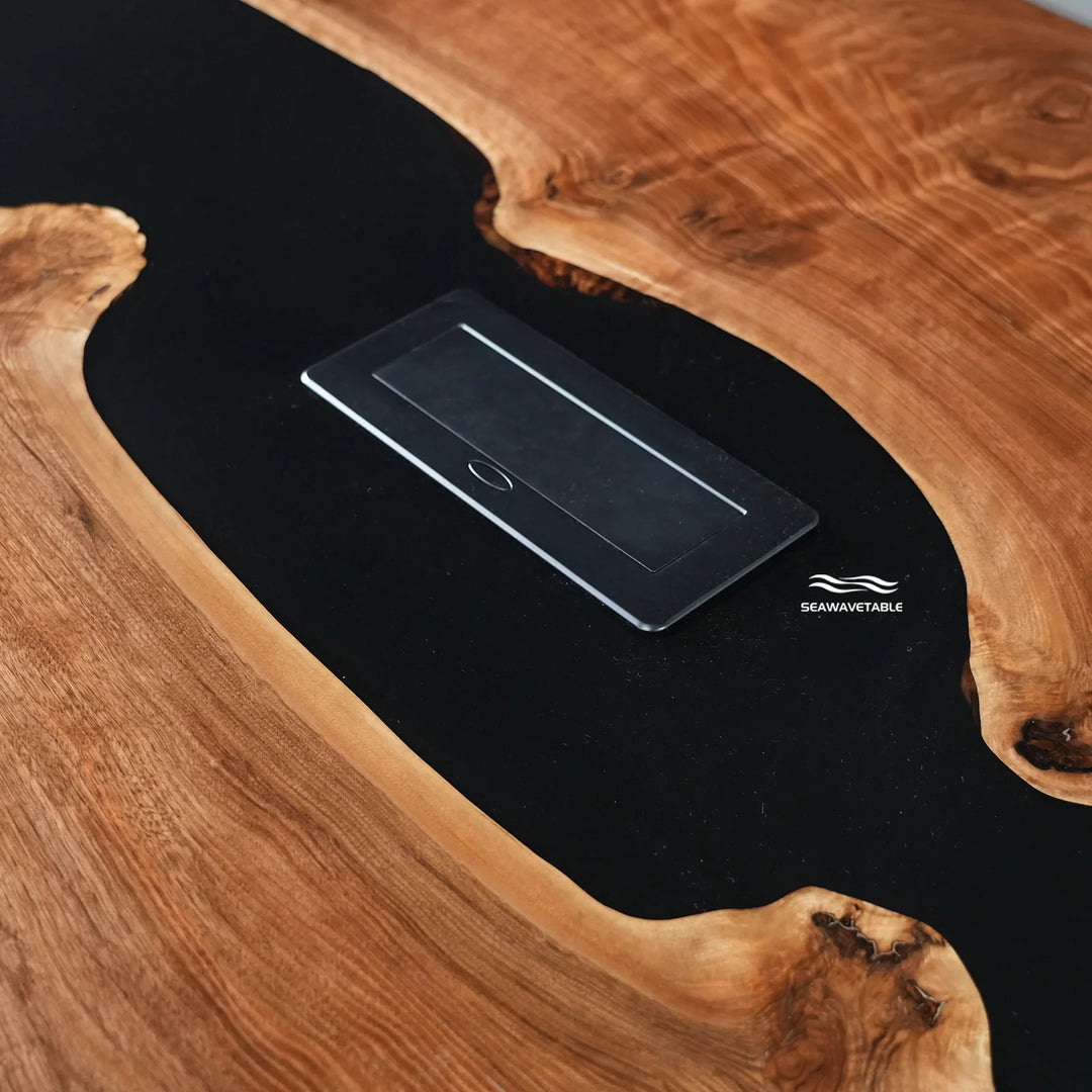 Seawavetable-Contemporary powered epoxy table precision beveled edge black walnut office meeting furniture