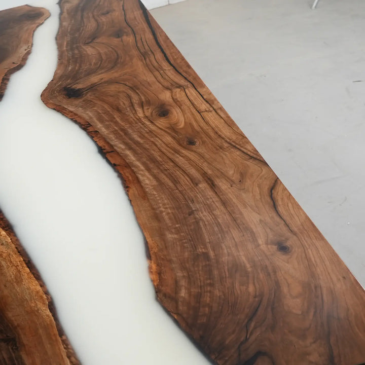 Seawavetable- Designer black walnut white resin river dining table