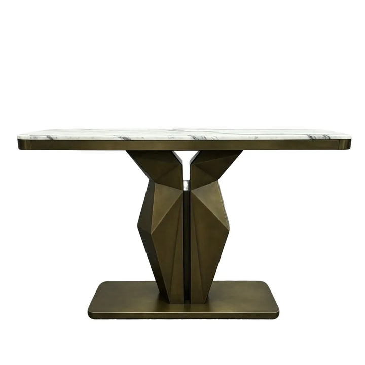 Modern angular pedestal metal table base with geometric faceted design and rectangular support base for custom tables