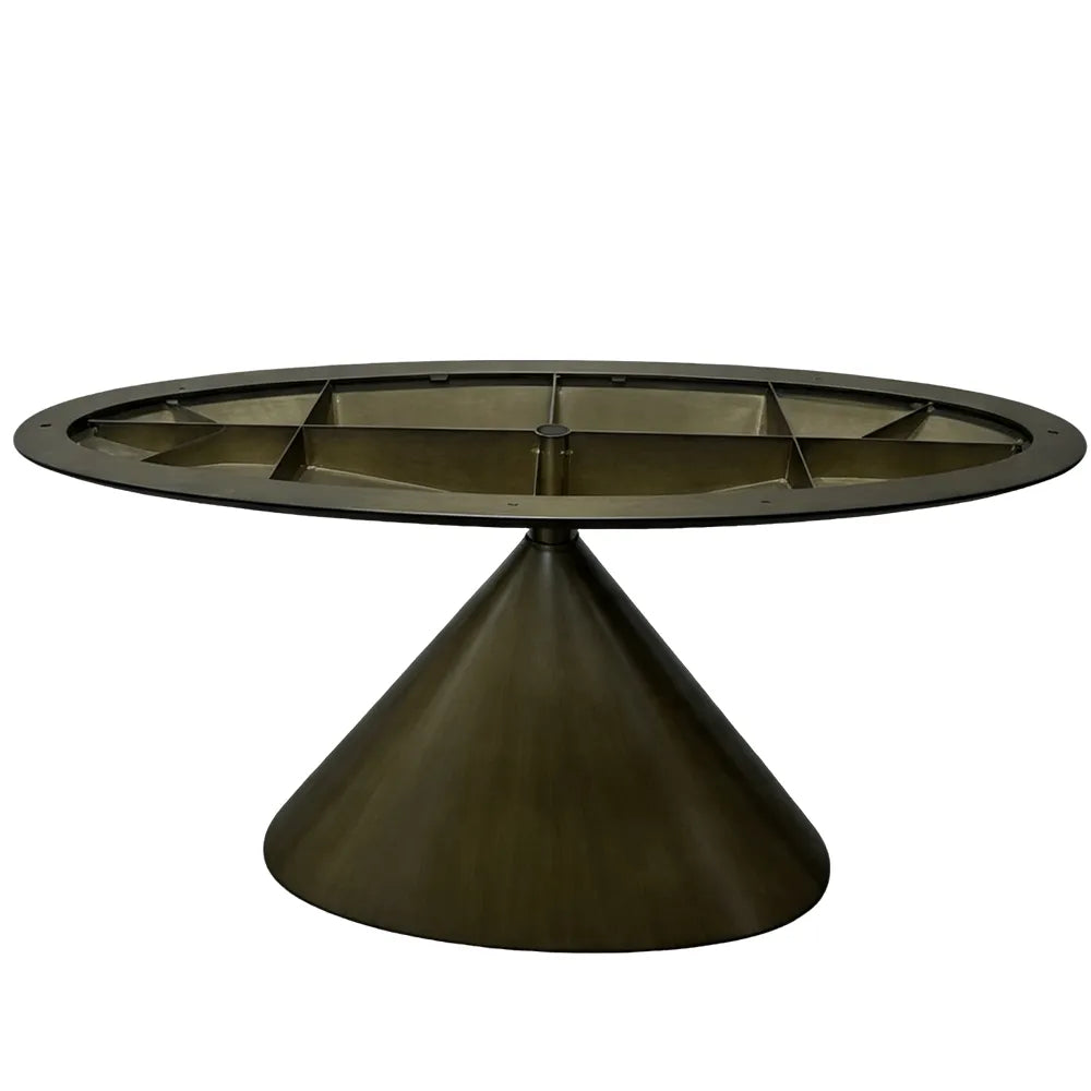 A dark bronze segmented circular metal base, shown against a plain white background, highlighting the clean geometric design and sturdy construction - SeawaveTable