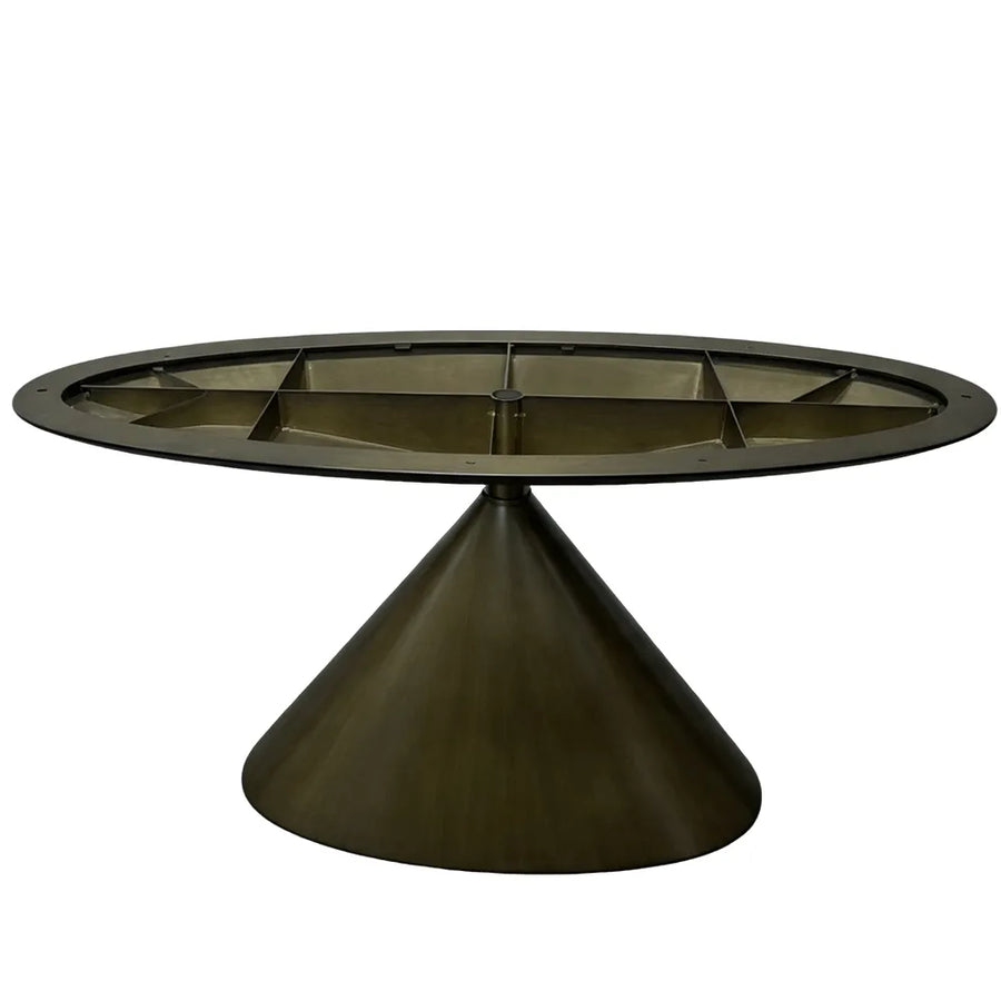 A dark bronze segmented circular metal base, shown against a plain white background, highlighting the clean geometric design and sturdy construction - SeawaveTable