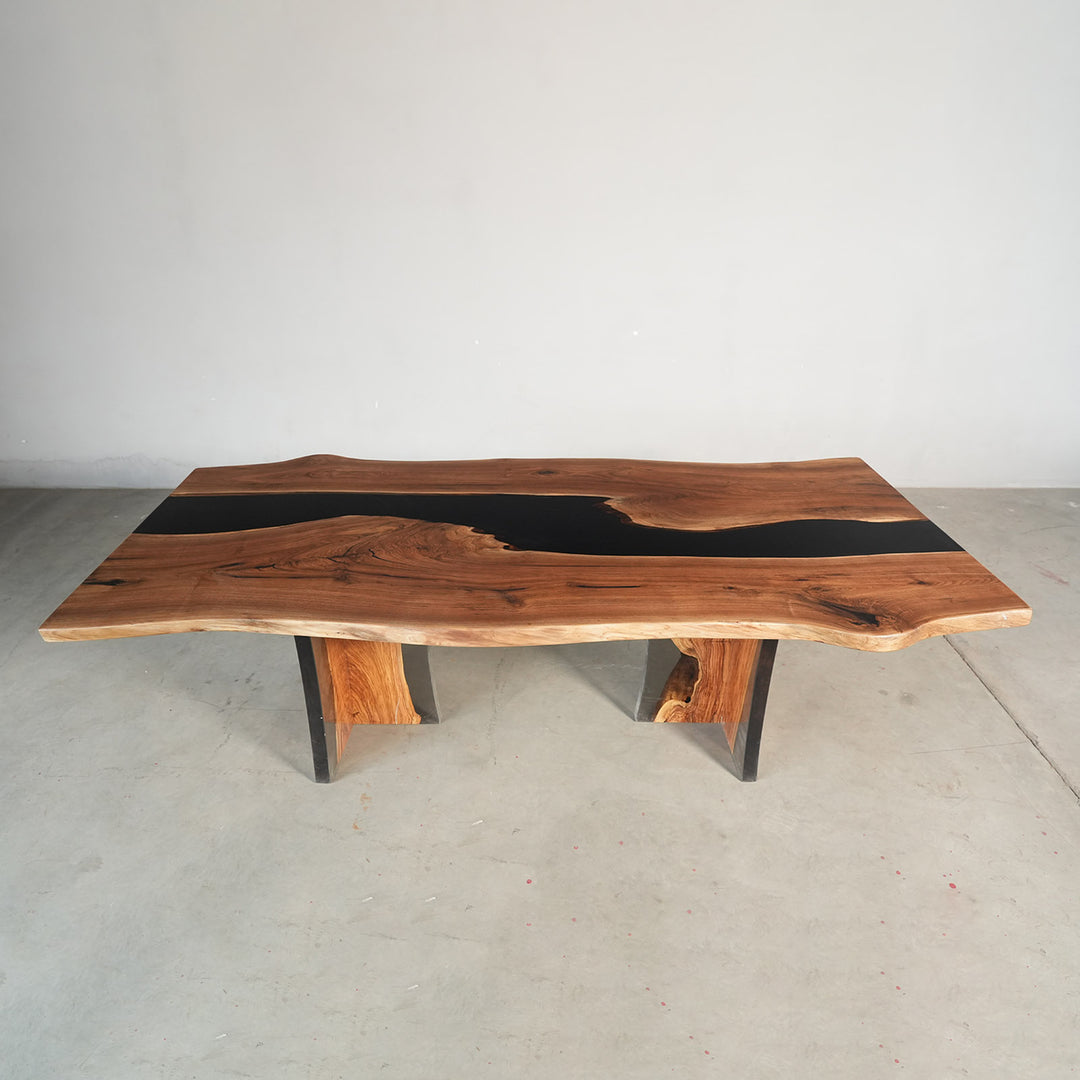 Seawavetable-handmade black walnut epoxy table with matte wood finish