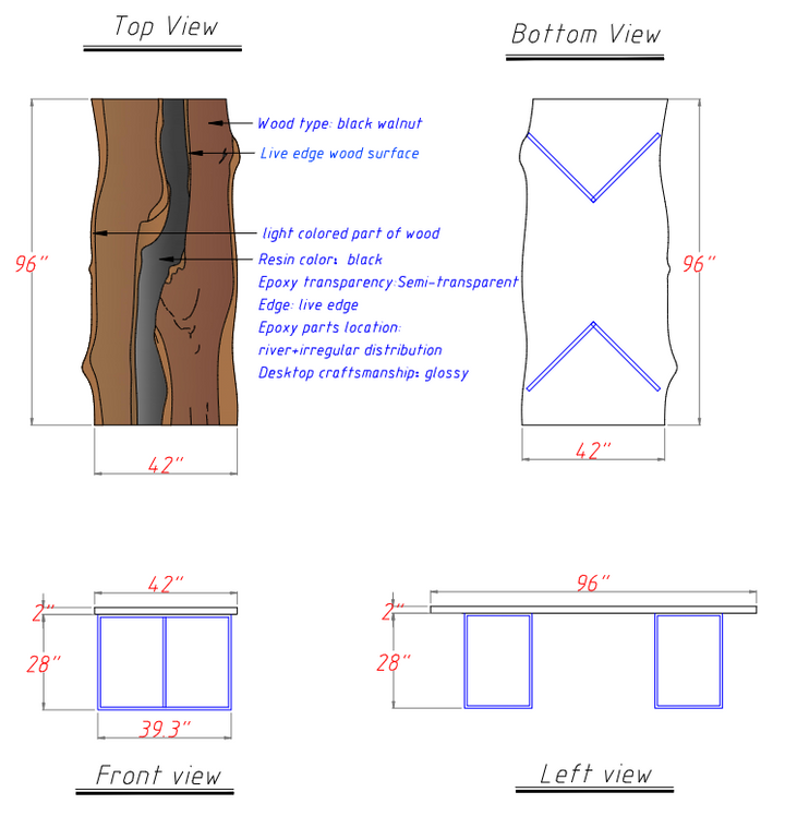 Seawavetable-stylish epoxy resin wood table with glossy resin and matte wood