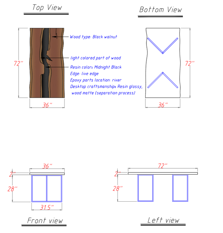 Seawavetable-Premium solid wood black walnut table with natural live edges