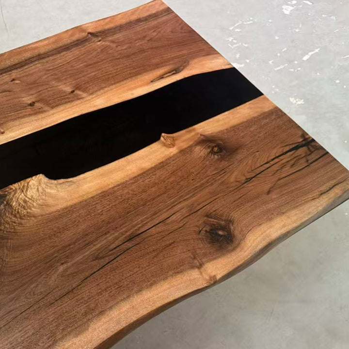 Seawavetable-Handmade black walnut table with natural grain patterns