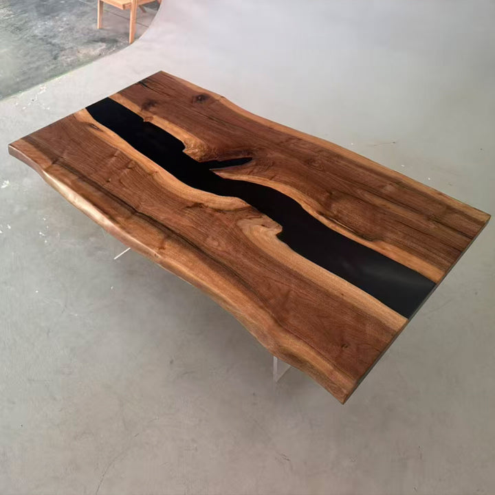 Seawavetable-Luxury live edge dining table made from single black walnut slab