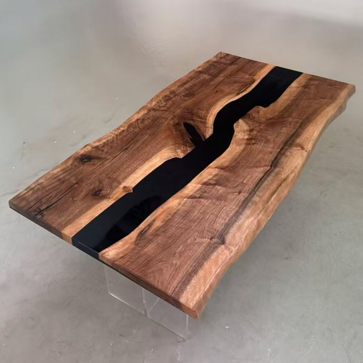 Seawavetable-Contemporary black walnut resin table with polished finish