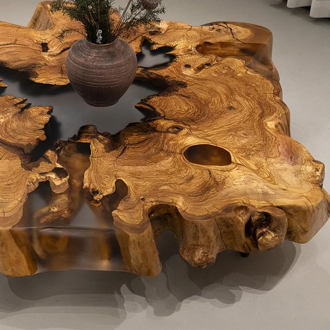 Seawavetable-Designer olive wood table 4.7 inch thick full matte top