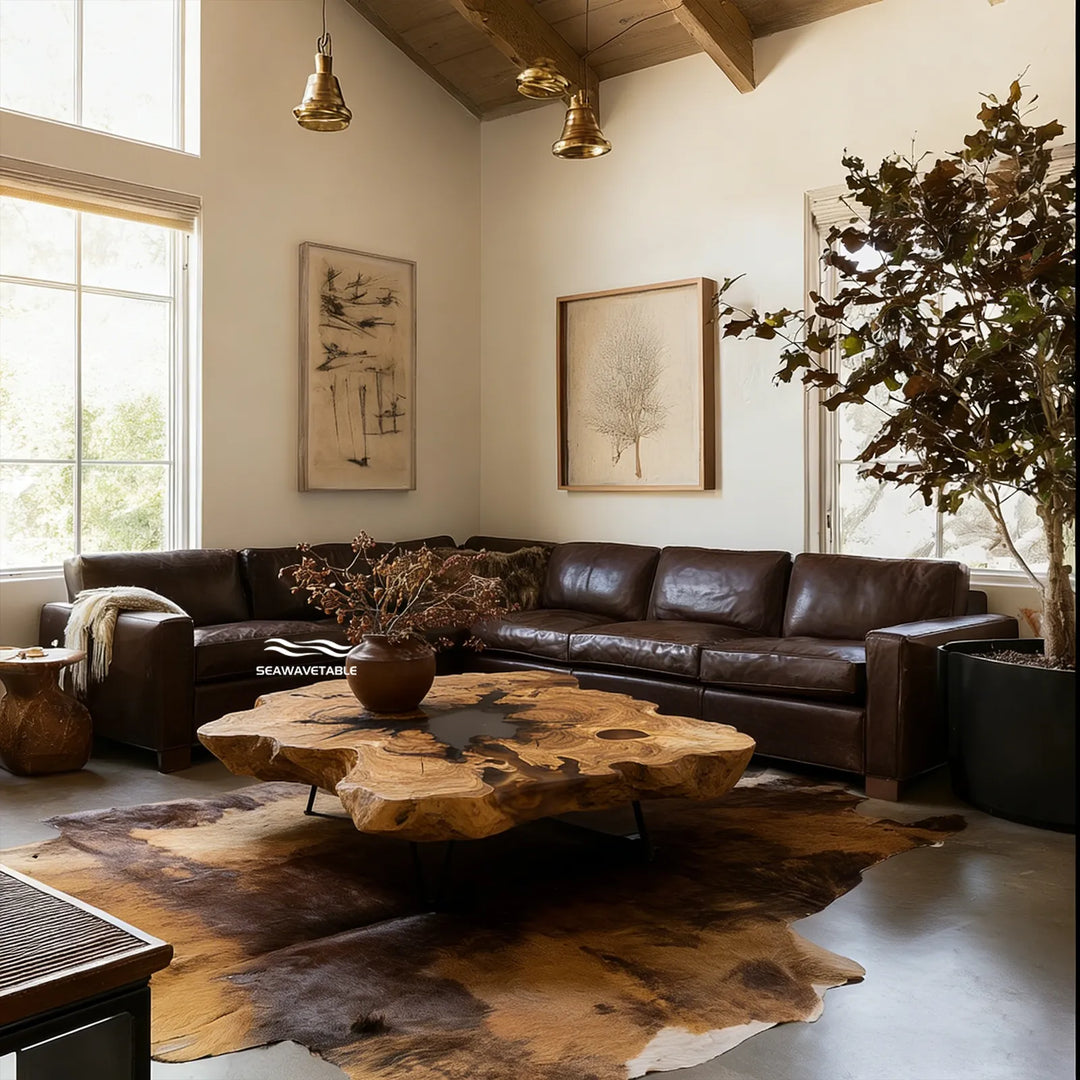 Seawavetable-Live edge olive wood table 4.7 inch thick full matte surface