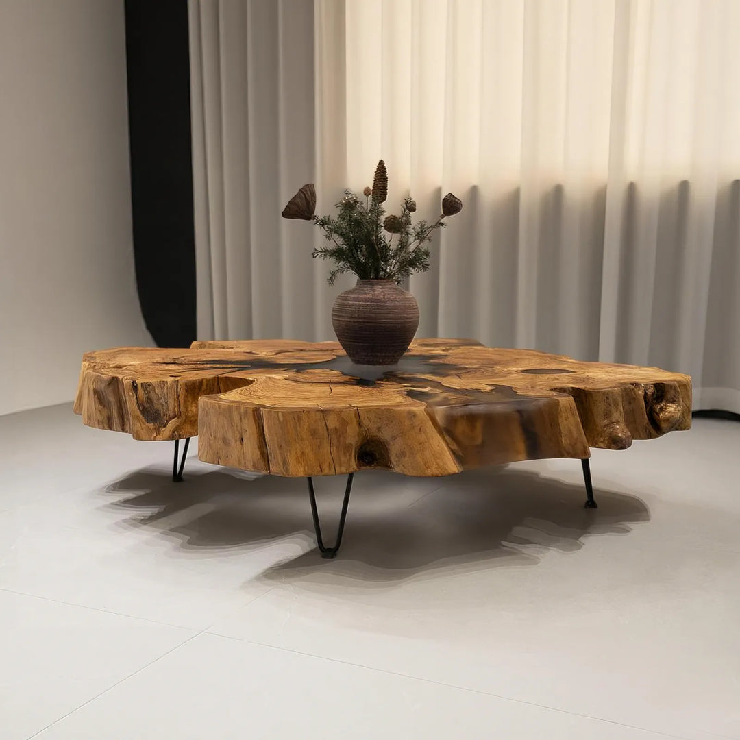 Seawavetable-Crafted olive wood slab table 59 inch diameter full matte finish