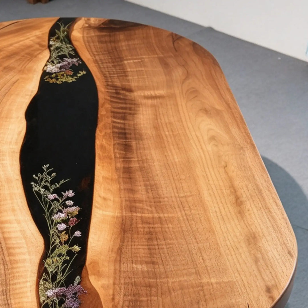 Seawavetable-Unique botanical epoxy resin oval statement dining table