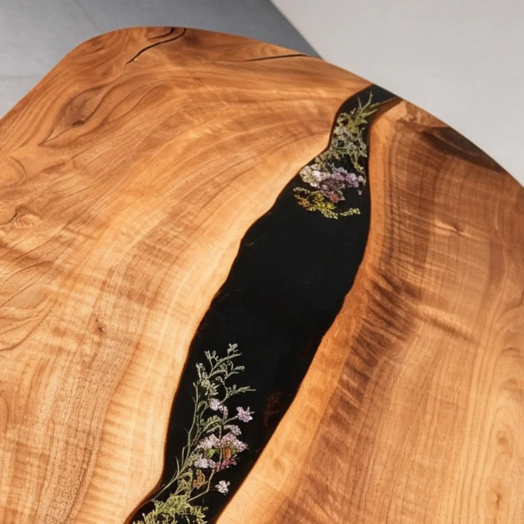 Seawavetable-Straight edge oval black walnut epoxy river dining table