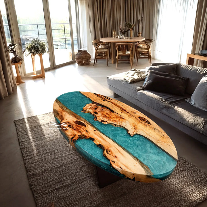 Seawavetable-custom-oval-resin-river-table-poplar-wood-slabs