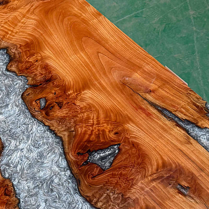 Seawavetable-Minimalist straight edge high-gloss resin table in Pennsylvania interior