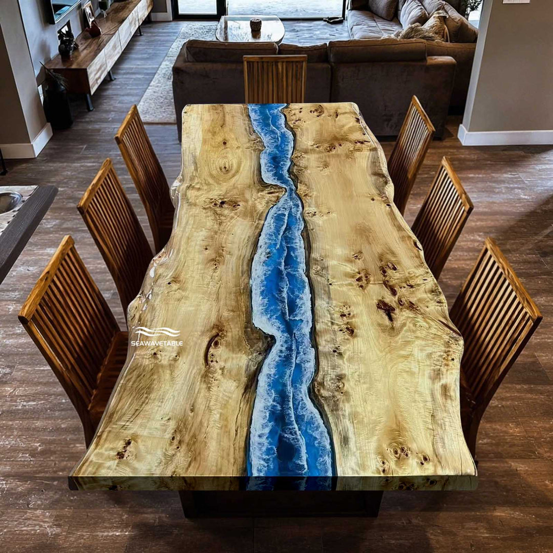 Seawavetable-Live edge poplar resin dining table 36x72 high gloss