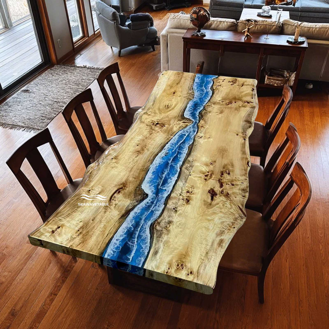 Seawavetable-Hawaii style live edge poplar epoxy resin dining table