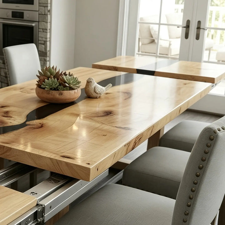 Seawavetable-space-saving poplar wood extendable table for daily dining and parties