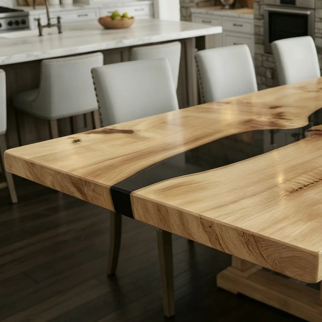 Seawavetable-premium kiln dried poplar slab epoxy river extendable table