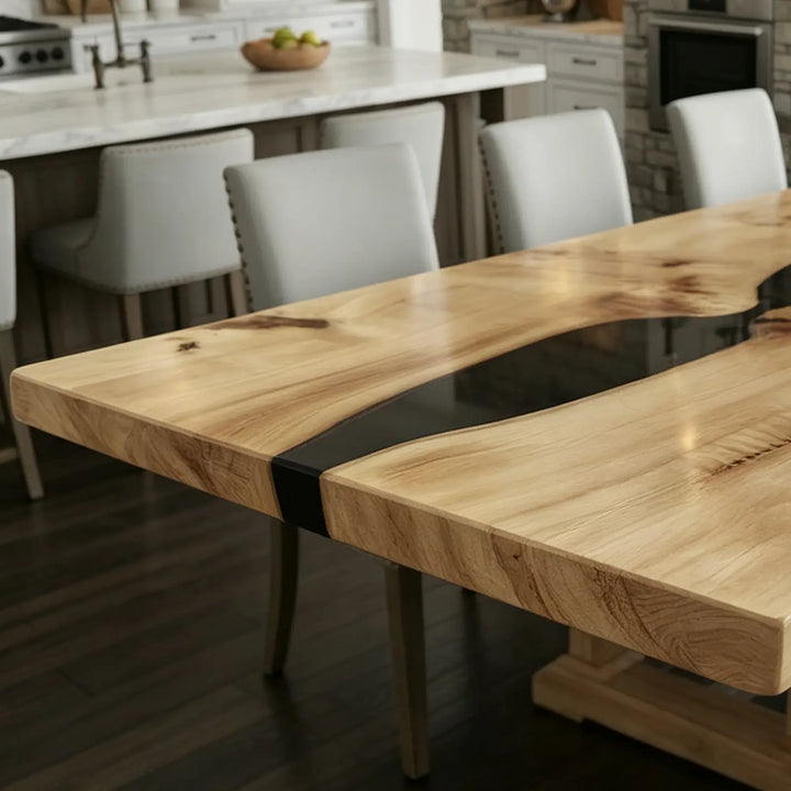 Seawavetable-premium kiln dried poplar slab epoxy river extendable table