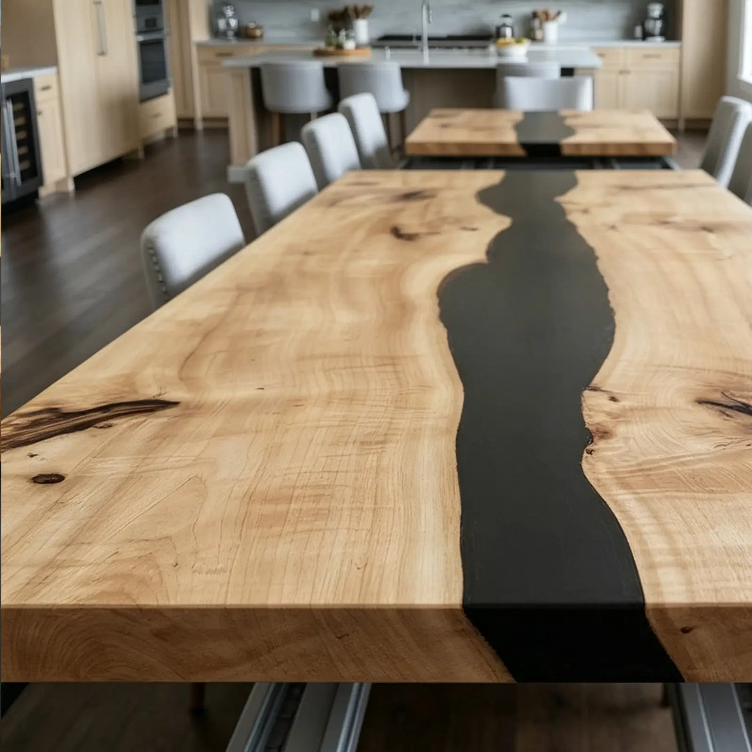 Seawavetable-large family gathering poplar wood extendable epoxy dining table