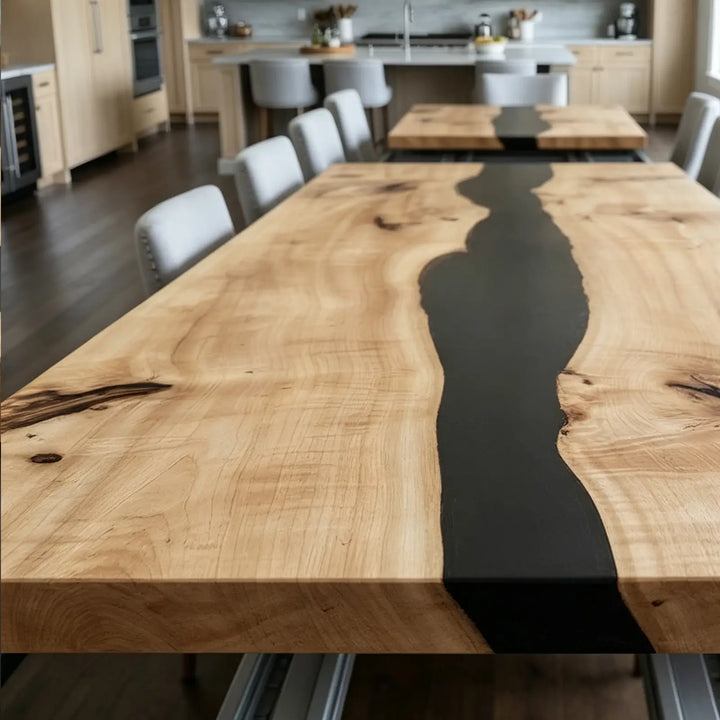 Seawavetable-large family gathering poplar wood extendable epoxy dining table