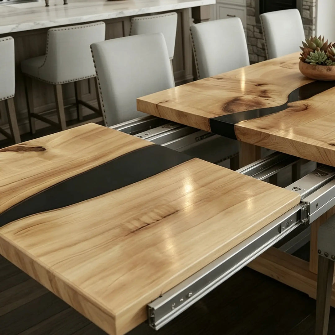 Seawavetable-mirror high gloss black river epoxy table straight edge poplar wood furniture
