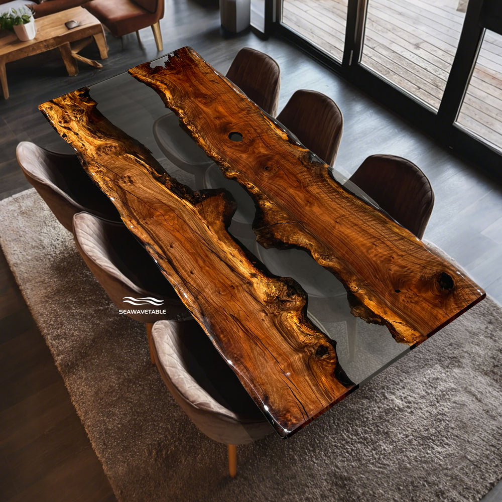 Luxury semi-translucent black resin table for modern interiors