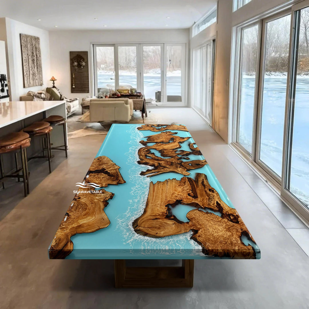 Stunning Cunninghamia Wood Epoxy Dining Table California Coastal Living CRT-226