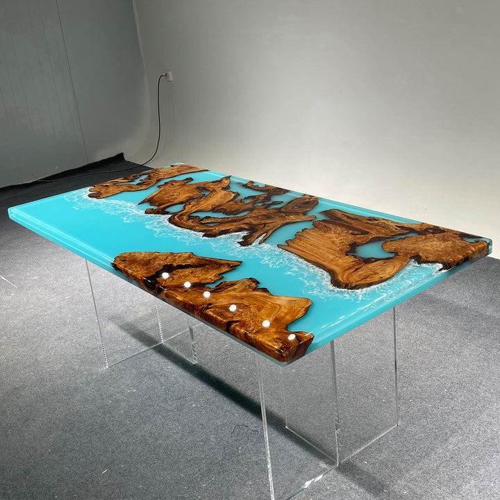 Stunning Cunninghamia Wood Epoxy Dining Table California Coastal Living CRT-226