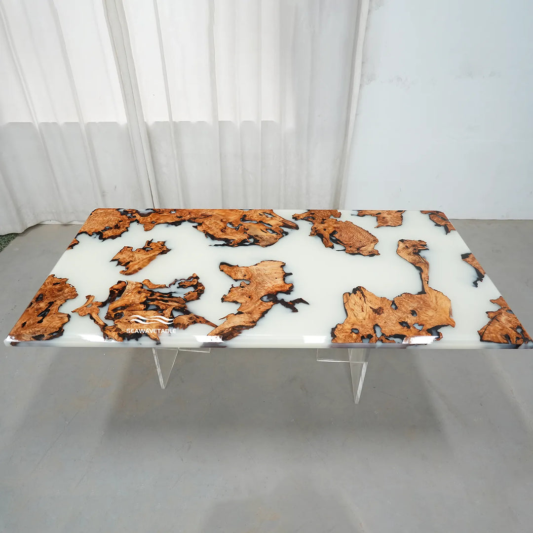 Seawavetable-Ready-to-deliver cunninghamia epoxy dining table 42×84in Lunar Silk epoxy river uniform high gloss surface